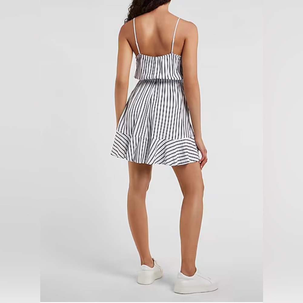 Express Blue & White Striped Ruffle Wrap Spaghetti Strap Cotton Dress NWT XL M - Picture 9 of 9